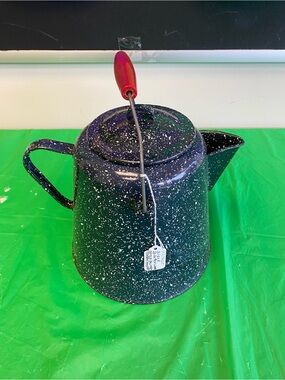 Speckled Black Enamel Coffee Pot with Red Handle